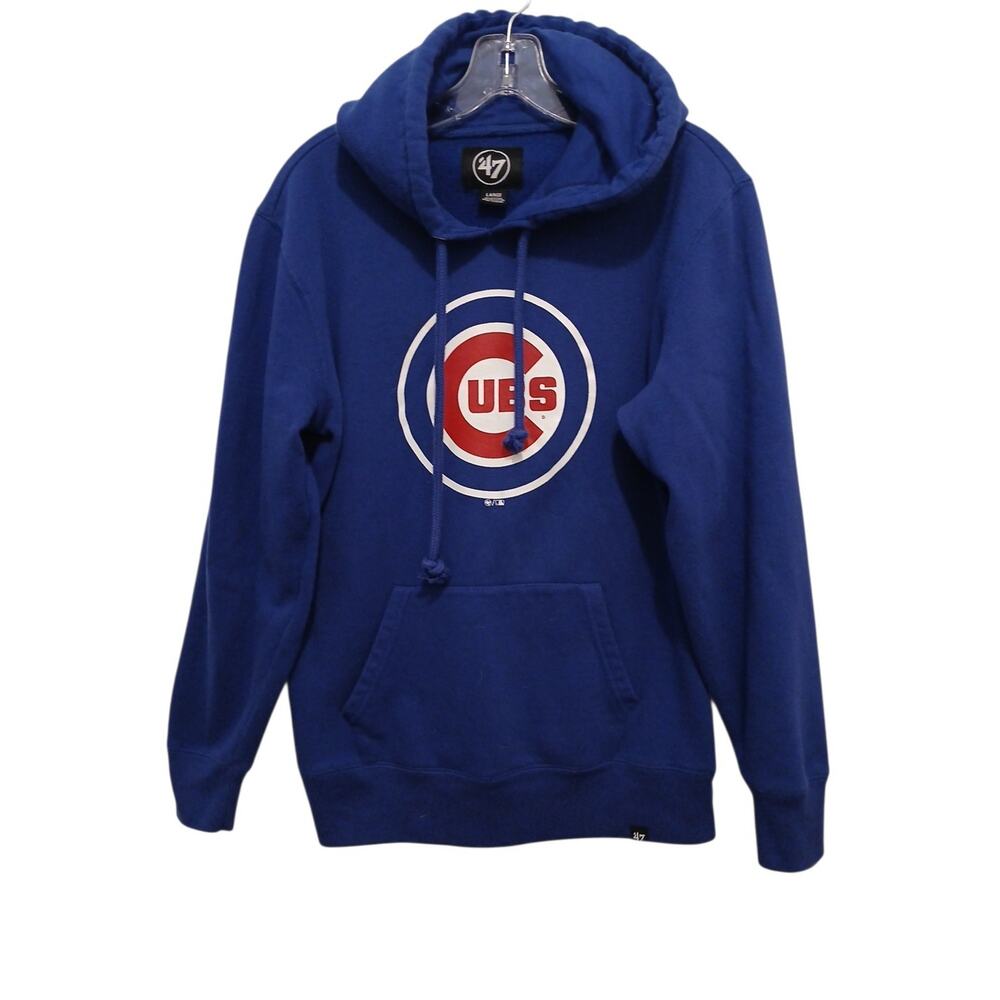 '47 Brand Chicago Cubs‎ Hoodie Bullseye Sz L Royal Blue Fleece Primary Team Logo